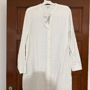 James Perse Cream Collarless Shirt